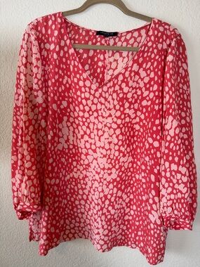 LAFAYETTE 148 New York Salmon and Pink 100% Silk V Neck Tunic Size XXL